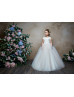 Feifei Sleeves Ivory And Cappuccino Lace Tulle Illusion Back Flower Girl Dress